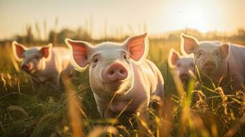 Portrait pig in the farm with light exposure AI Generative photo