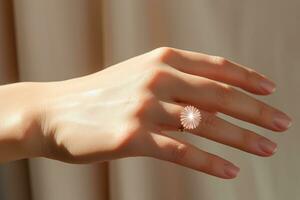 hand with a ring on it in front of light photo