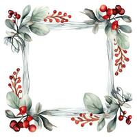 Hand-painted winter berries and leaves with a wooden frame photo