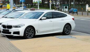 Minsk, Belarus, August  2023 - white BMW sports car. photo