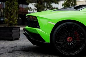 Minsk, Belarus, October 2023 - Close up of Lamborghini wheel photo