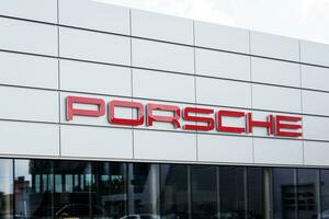 Minsk, Belarus, August 2023 - Porsche car dealer luxury showroom. photo