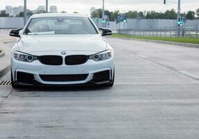 Minsk, Belarus, October 2023 -  White BMW coupe photo