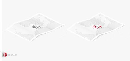 Set of two realistic map of Denmark with shadow. The flag and map of Denmark in isometric style. vector