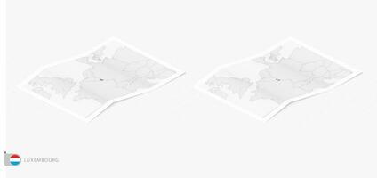 Set of two realistic map of Luxembourg with shadow. The flag and map of Luxembourg in isometric style. vector