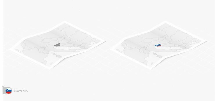 Set of two realistic map of Slovenia with shadow. The flag and map of Slovenia in isometric style. vector