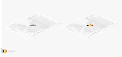 Set of two realistic map of Belgium with shadow. The flag and map of Belgium in isometric style. vector