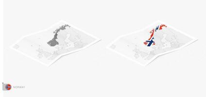 Set of two realistic map of Norway with shadow. The flag and map of Norway in isometric style. vector