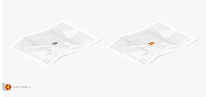 Set of two realistic map of Macedonia with shadow. The flag and map of Macedonia in isometric style. vector