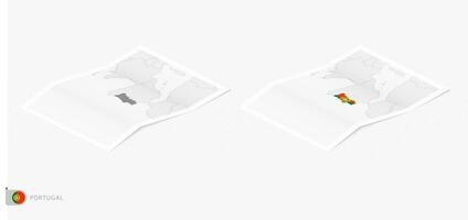 Set of two realistic map of Portugal with shadow. The flag and map of Portugal in isometric style. vector