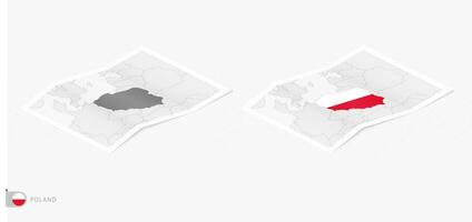 Set of two realistic map of Poland with shadow. The flag and map of Poland in isometric style. vector