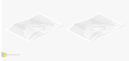 Set of two realistic map of Vatican City with shadow. The flag and map of Vatican City in isometric style. vector