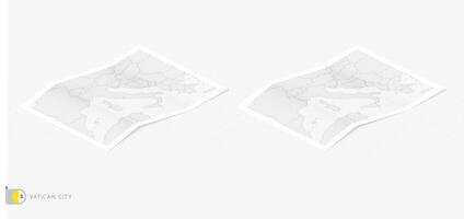 Set of two realistic map of Vatican City with shadow. The flag and map of Vatican City in isometric style. vector