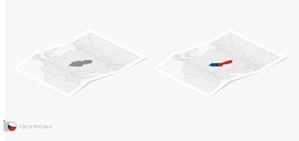 conjunto de dos realista mapa de checo república con sombra. el bandera y mapa de checo república en isométrica estilo. vector