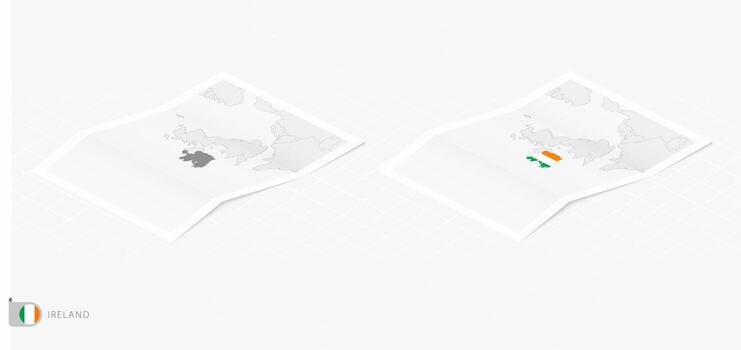 Set of two realistic map of Ireland with shadow. The flag and map of Ireland in isometric style. vector
