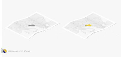 Set of two realistic map of Bosnia and Herzegovina with shadow. The flag and map of Bosnia and Herzegovina in isometric style. vector