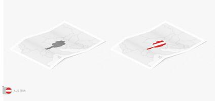 Set of two realistic map of Austria with shadow. The flag and map of Austria in isometric style. vector