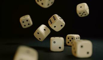 Group of dice falling on a black background, 3d rendering image photo