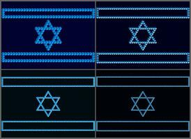 Israeli flags on a dark mournful background. Symbols of Israel based on the Penrose triangle. Monolithic basis of Israeli symbols based on unusual figures with violations of the laws of geometry photo