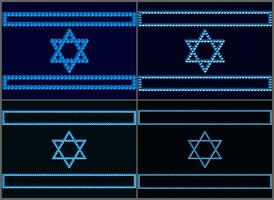 Israeli flags on a dark mournful background. Symbols of Israel based on the Penrose triangle. Monolithic basis of Israeli symbols based on unusual figures with violations of the laws of geometry vector