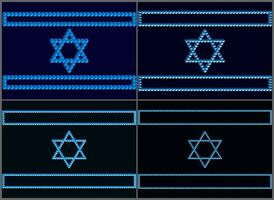 Israeli flags on a dark mournful background. Symbols of Israel based on the Penrose triangle. Monolithic basis of Israeli symbols based on unusual figures with violations of the laws of geometry vector