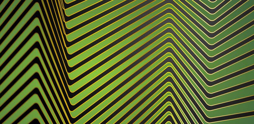 Green, black and golden curved stripes abstract geometric background
