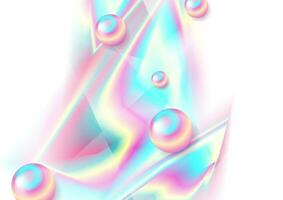 Holographic glass polygonal shapes and 3d beads abstract background vector