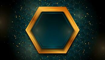 Blue and golden shiny sparkling background with small dots and hexagons vector