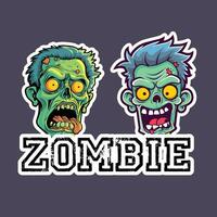 zombi pegatina conjunto con dos dibujos animados zombi cabezas vector