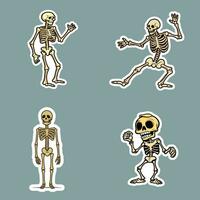 Sticker of Four Dancing Skeletons on a Blue Background vector