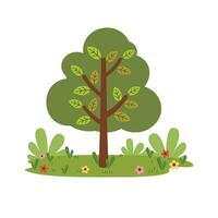 Single green tree cartoon isolated vector illustration