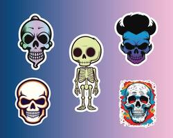 Sticker Set of Skulls and Blurred Faces on a Pink Background vector