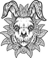Rabbit floral sugar skull monochrome vector illustrations for your work logo, merchandise t-shirt, stickers and label designs, poster, greeting cards advertising business company or brands.