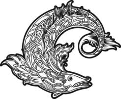 Mythical beasts classic celtic fish outline vector illustrations for your work logo, merchandise t-shirt, stickers and label designs, poster, greeting cards advertising business company or brands.