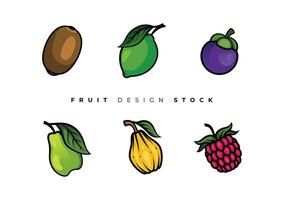 FRUIT DESIGN STOCK 02 - Kiwi, Lime, Mangosteen, Pear, Quince and Raspberry Fruit. vector