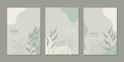 set of book cover templates with abstract and floral elements. beautiful botanical abstract background .size A4 For notebook, book, brochure, planner, catalog vector