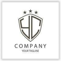 YC Logo monogram with shield shape isolated black colors on outline design template premium elegant template vector eps 10