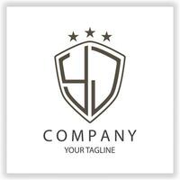 YJ Logo monogram with shield shape isolated black colors on outline design template premium elegant template vector eps 10