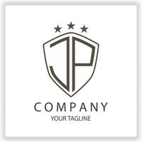 JP Logo monogram with shield shape isolated black colors on outline design template premium elegant template vector eps 10
