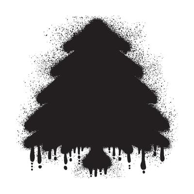 Christmas tree graffiti with black spray paint