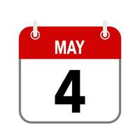 4 May, calendar date icon on white background. vector