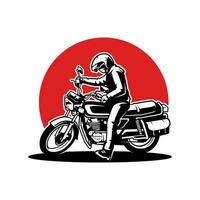 motorista montando retro motocicleta logo vector