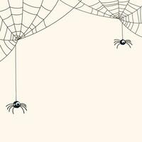 Funny spiders with spider web doodle line childish style vector illustration have blank space. Happy Halloween greeting card template.