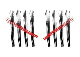 carbón pluma cuenta marcas cuatro palos cruzado vector ilustración.