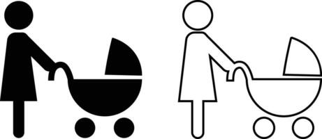 madre y niño familia icono sólido en departamento, línea conjunto de moda estilo. contento pequeño familia seguro símbolo con madre bebé columpio signo. carretilla aislado en transparente antecedentes. vector aplicaciones, sitio web