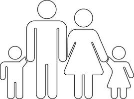 Parents and child family icon solid in line trendy style. Happy little family for insurance symbol with mother, father, son and daughter sign. Design on transparent background. Vector apps, website