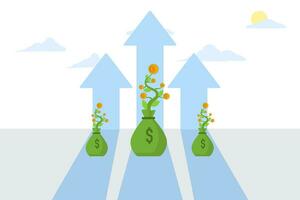 Money coin tree growth concept for Investment. Smart investment, business growth, progress or success symbol. successful investment. Growth of financial profits. Flat vector illustration.