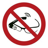 ISO 7010 Registered safety signs symbol pictogram Warnings Caution Danger Prohibition Use of smart glasses prohibited vector