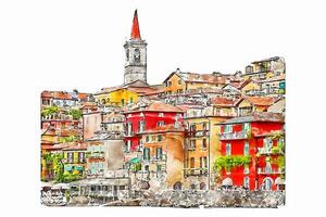 Varenna como lake italy watercolor hand drawn illustration isolated on white background vector