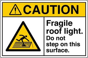 ANSI Z535 Safety Sign Marking Label Symbol Pictogram Standards Caution Fragile roof light do not step on this surface with text landscape white vector